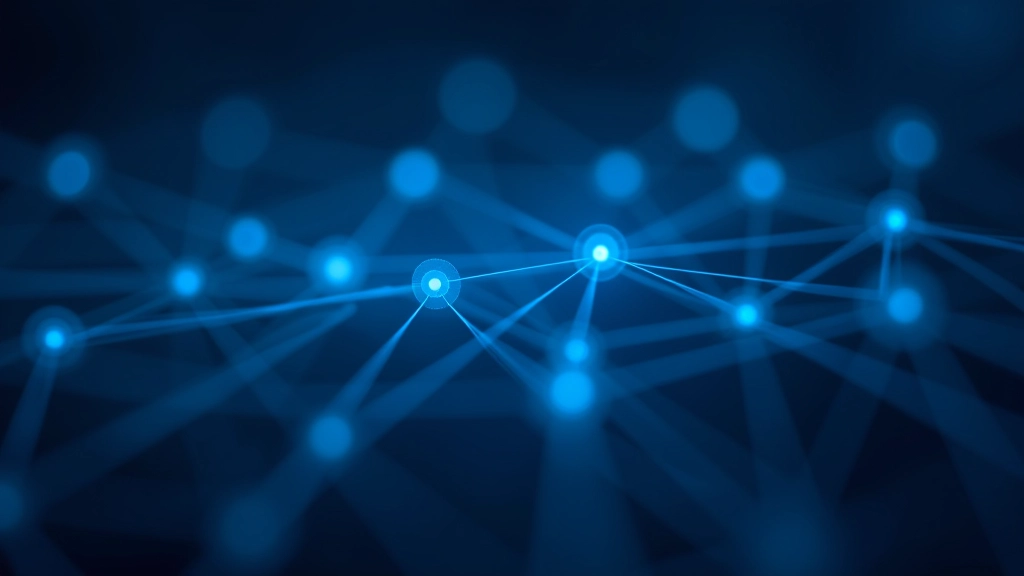 Wizualizacja sieci blockchain z połączonymi węzłami w kolorze niebieskim